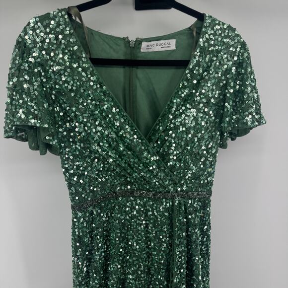 Mac Duggal A5540 Sequin Wrap Over Butterfly Sleeve Gown Womens 6 NWT - Picture 5 of 15